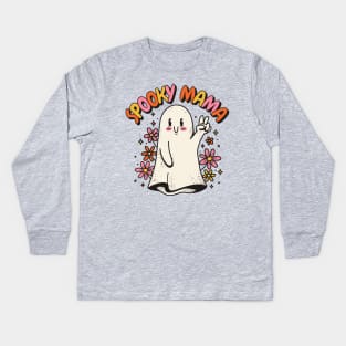 Spooky Mama // Retro Groovy Halloween Ghost Kids Long Sleeve T-Shirt